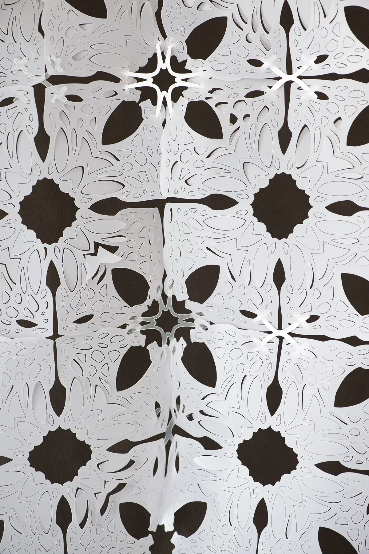 Panneau découpé à motif floral, noir et blanc