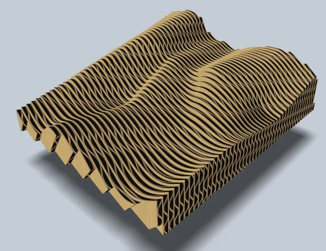 Modélisation 3D : relief en lamelles de carton