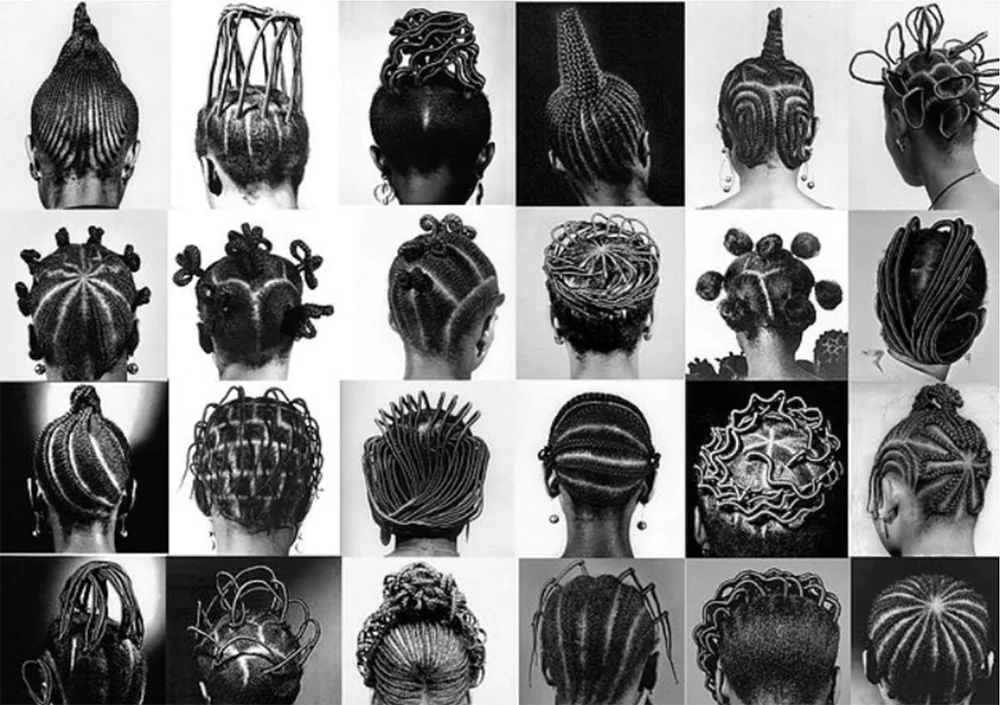 J. D. ’Okhai Ojeikere, Hairstyle, 1963-1975, Nigeria : planche de photographies de coiffures tressées