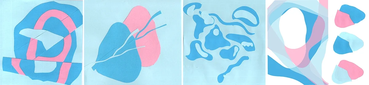 Quatre papiers cuve aux motifs bleus et roses