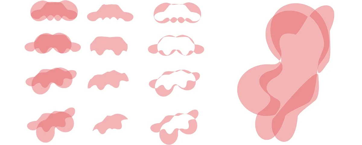 Série de carrecles roses superposés formant des nuages géométriques