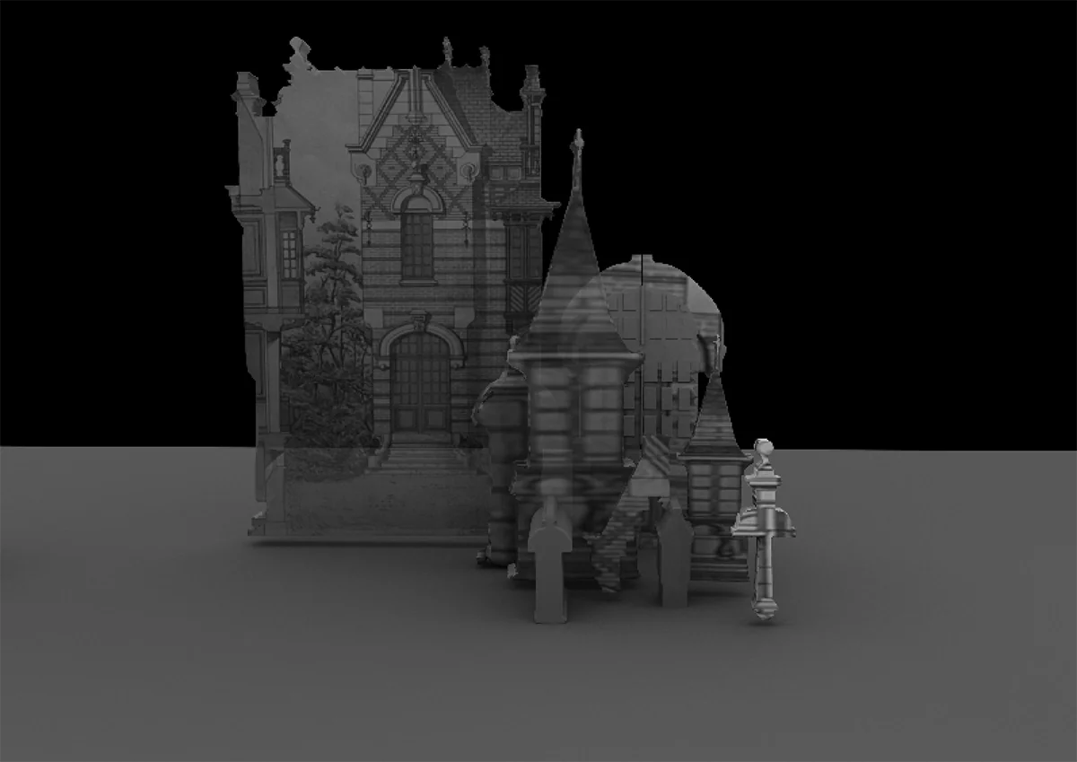 Rendu 3D de la façade de la maison sur fond noir