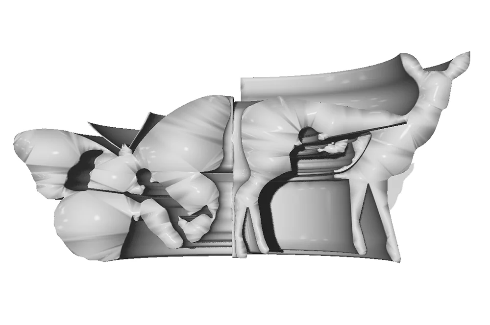 Vase blanc en relief : silhouettes d’animaux et d’homme