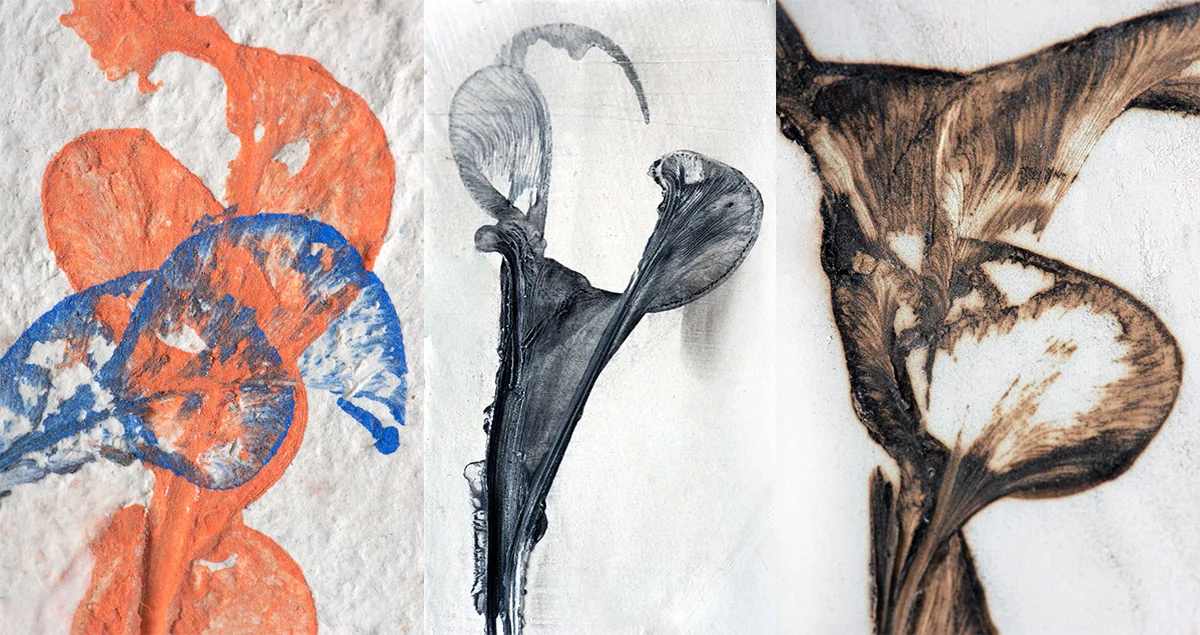 Trois détails d’impression sur papier porcelaine