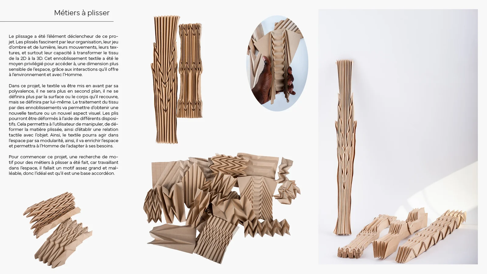 Planche « Métiers à plisser » : maquettes de métiers en carton et pièces plissées