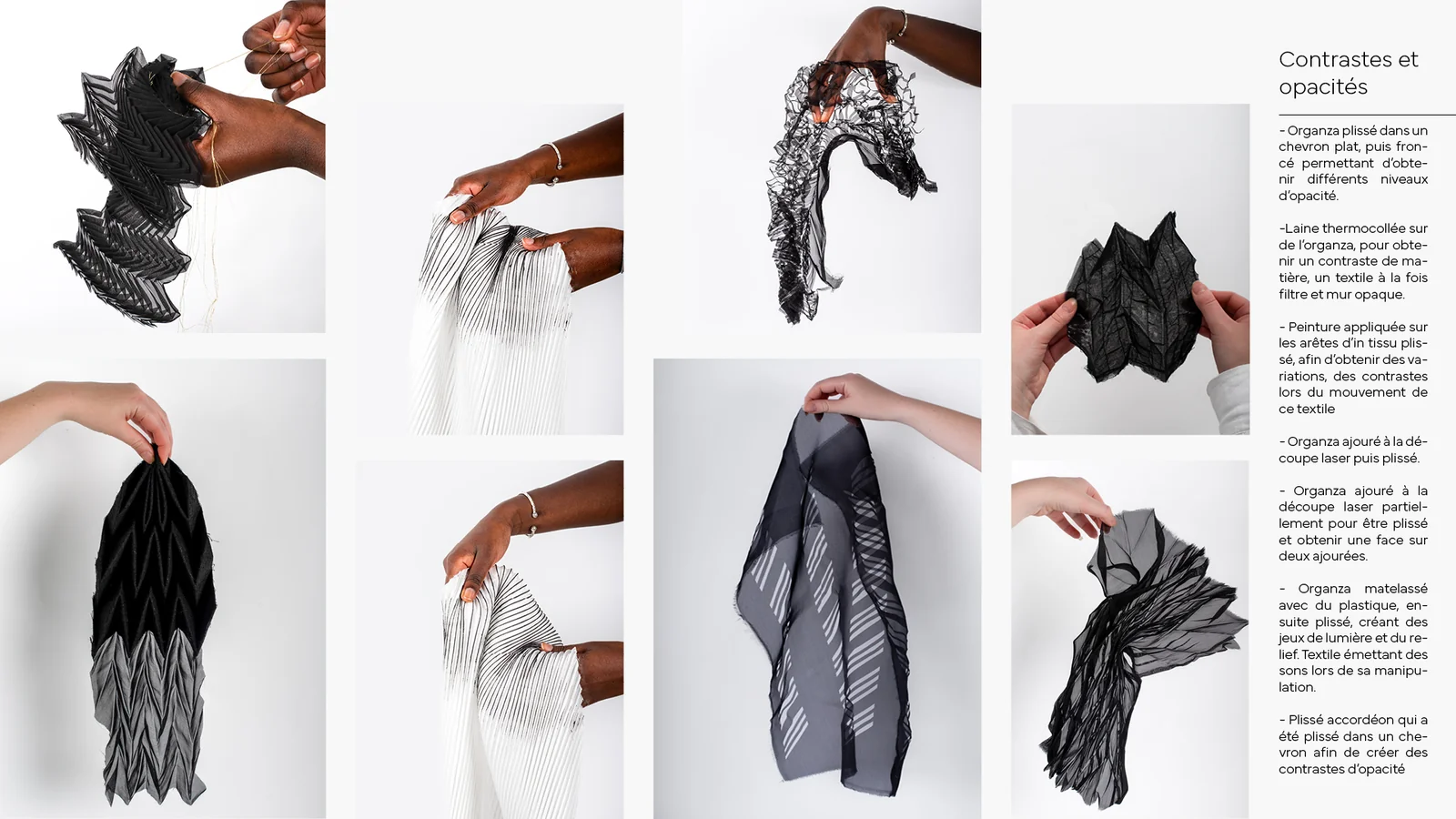 Planche « Contrastes et opacités » : organza noir plissé manipulé