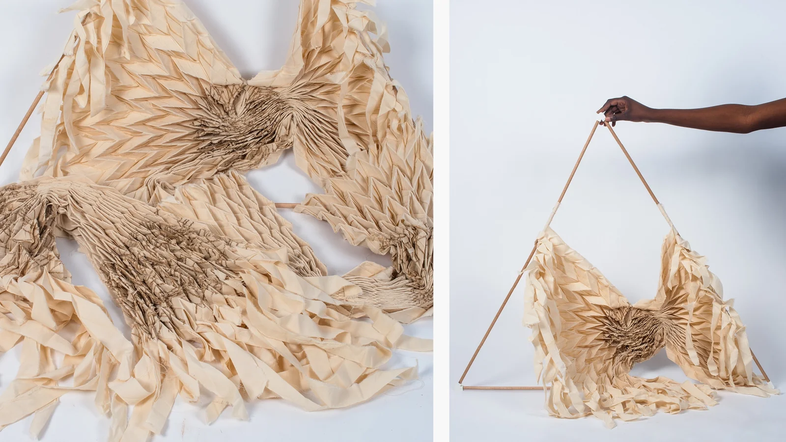 Textile modulable : plissé fixé dans un cadre triangulaire