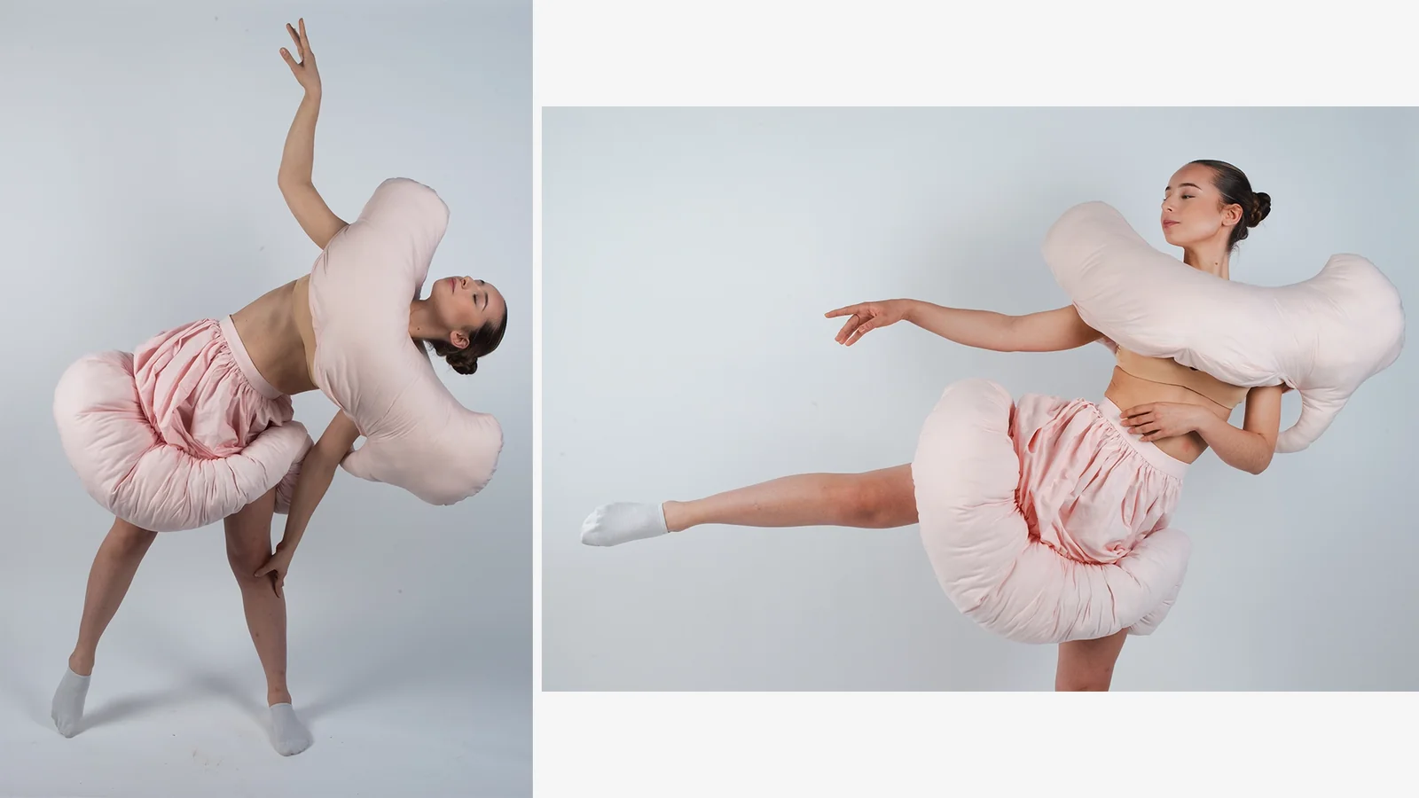 Modèle Protubérance : danseuse portant un volume rembourré en forme d’anneau