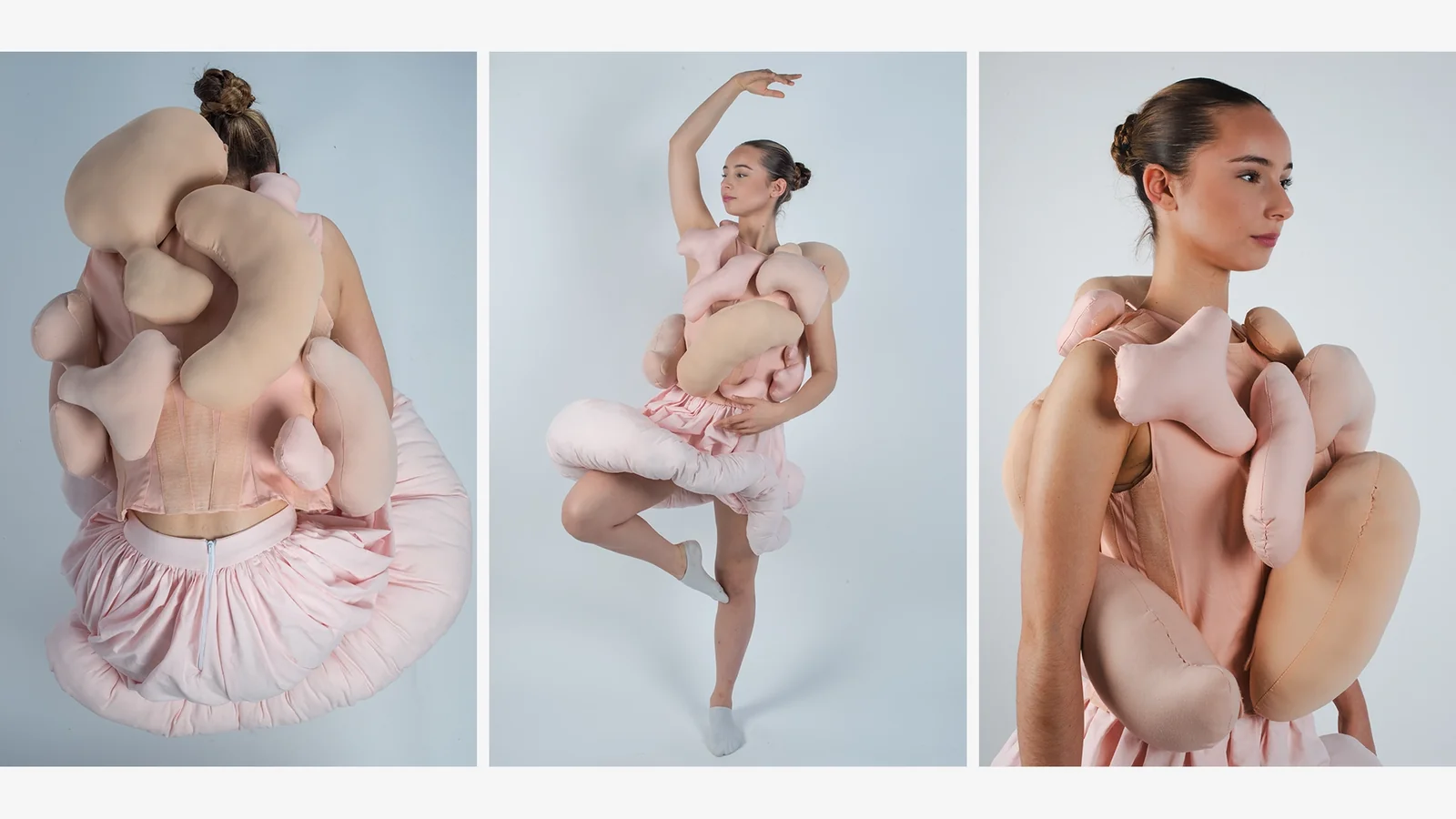 Modèle Excroissance : danseuse couverte de formes rembourrées roses