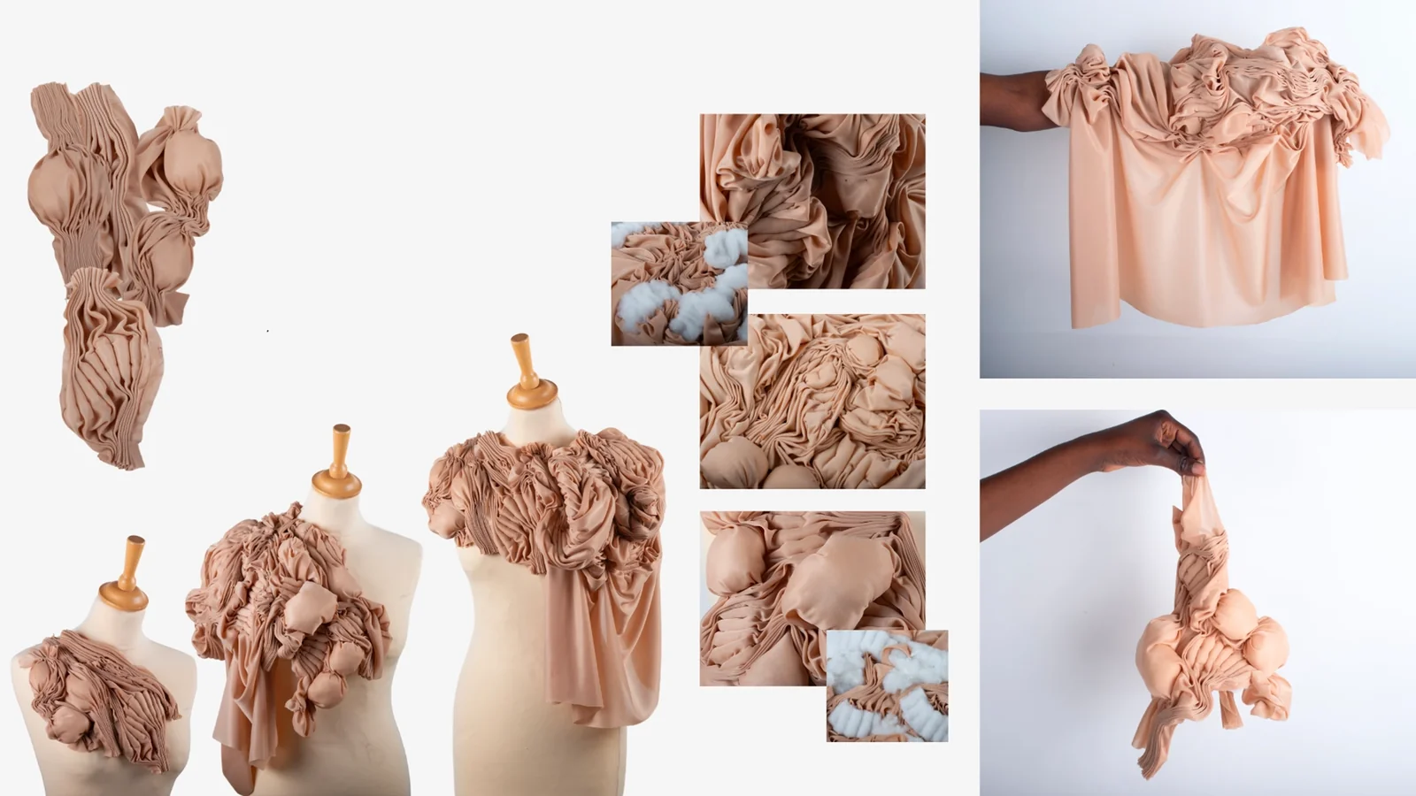Planche d’échantillons textiles mous en relief sur mannequins