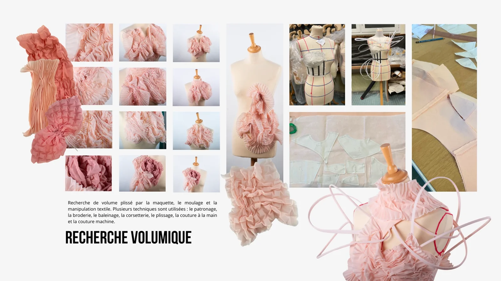 Planche « Recherche volumique » : plissés sur mannequin